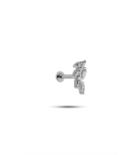 925 Ayar Gümüş Rodyumlu Minimal Zeytin Dalı Tragus Piercing Küpe