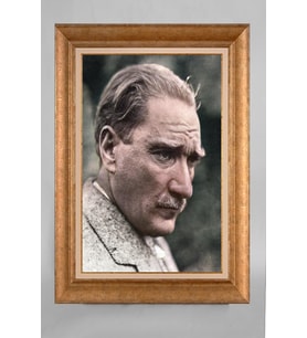 EV İŞYERİ OFİS İÇİN ALTIN ÇERÇEVELİ PASPARTULU ATATÜRK TABLO S336