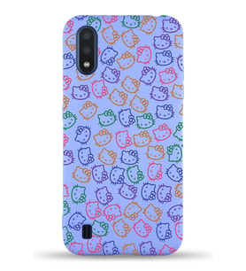 Samsung Galaxy M01 Uyumlu Lansman Kılıf Hello Kitty Tasarımlı İçi Kadife Kapak-Lila (Şeffaf)