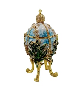 Faberge Yumurta Swarovski Taşlı Lüks Mücevher Kutusu Mavi Yeşil 12cm HEDİYELİ (Karışık)