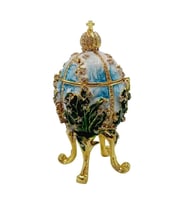 Faberge Yumurta Swarovski Taşlı Lüks Mücevher Kutusu Mavi Yeşil 12cm HEDİYELİ (Karışık)