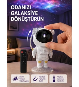 Astronot Şekilli Galaxy Projeksiyon Lambası Nebula Efektli Dekoratif Lamba