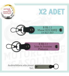 Motosiklet Aşıkları İçin Özel, İsim Plaka ve B Rh (-) Kan Grubu, 2'li Anahtarlık, Pembe-Turkuaz-Gr (Çok Renkli)