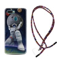 Oppo A5S A15 A16 A54 A55 A73 A74 Kılıf Boyun Asklı Rasta Silikon Astronot ve Dünya 1759