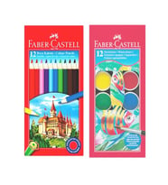 Faber Castell Kuru Boya 12 li Tam Boy - Sulu Boya 12 li - 2 li Set