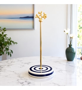 Kağıt Havluluk Rulo Peçetelik Mutfak Aksesuarı Seramik Lacivert Zebra Gold Mercan - Feray Home