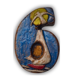 El Yapımı Deniz Temalı Seramik Kapı No.6- 8x13 cm - Akdeniz/Ege ruhu - Dekoratif Ev, Villa, Site Girişi, Dış Mekan ve Apartman Girişi