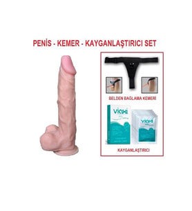 22,5 cm Realistik Dildo Penis Belden Bağlamalı Set