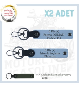 Yol Arkadaşlarına, İsim Plaka ve 0 Rh + Kan Grubu Yazılı Acil Durum x2 Anahtarlık Takımı, Mavi-Ysl (Çok Renkli)