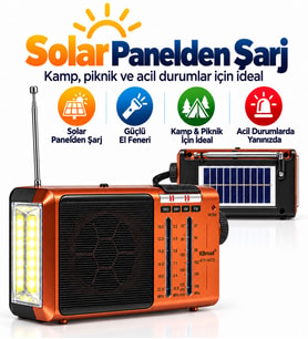 UltraTekno KTF-1472S Solar Panelli 4 Band Şarjlı Radyo FM AM SW1 SW2 El Fenerli