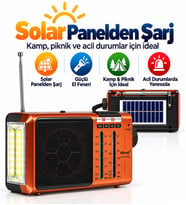 UltraTekno KTF-1472S Solar Panelli 4 Band Şarjlı Radyo FM AM SW1 SW2 El Fenerli