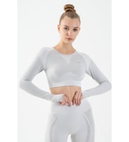 Maraton SlimFit Kadın Bisiklet Yaka  Ekru Crop Top