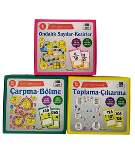 Dört işlem kartlar dördüncü sınıf için matematik seti çarpma bölme toplama çıkarma ondalık sayılar kesirler yaz sil matematik seti