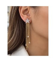 GOLD RENK ZİNCİR SALLANTILI, TAŞLI YILDIZ KÜPE ACR9722