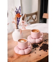 Mithra Life 2 Adet 95 ML Papatya Şekilli Seramik Pembe Türk Kahvesi Fincan Takımı MIT1159