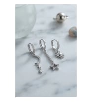 Mey İthalat® 3 lü Set Ay Yıldız ve Güneş Model Gümüş Renk Kadın Küpe