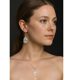 Yaprak Model Telkari El İşçiliği 925 Ayar Gümüş İkili Set