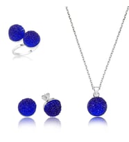 Gümüş Lacivert Kristal Taşlı Bayan Set