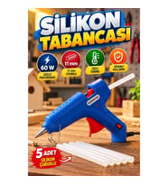 60 W Silikon Tabancası 11 mm Uyumlu 5 Adet Silikon Çubuklu Yapıştırma Seti
