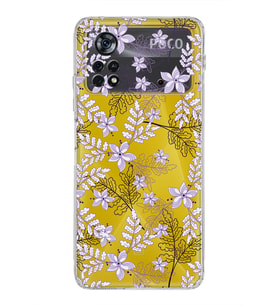 Xiaomi Poco X4 Pro Kamera Korumalı Kapak Floral Lila Tasarımlı Şeffaf Kılıf