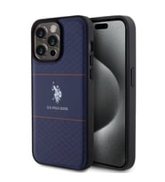 Apple iPhone 15 Pro Max Uyumlu Kılıf U.S. Polo Assn. Orjinal Lisanslı Deri Şeritli Logo Dizayn Kapak (Lacivert)