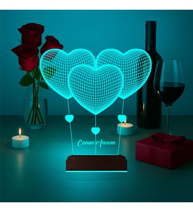 Luvivia Kalp Sevgiliye Hediye Kişiye Özel 3D Lamba - Masa Gece Lambası