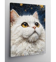 Kanvas Tablo Beyaz Kedi Ve Yıldızlar