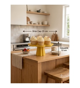 Cupcake Ayaklı Pasta Stand Sarı - Çap 25 CM - Yükseklik 12 CM