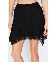 Moda Asimetrik Düz Desen Günlük Mini Boy Asimetrik Yüksek Bel Dantel Mini Örme Etek