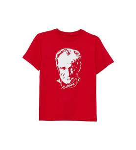 Atatürk Baskılı İmza Detay Kırmızı Tşört