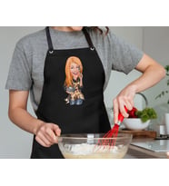 BK Gift Kişiye Özel Kadın Chef Karikatürlü Profesyonel Siyah Mutfak Önlüğü, Aşçı Önlüğü, Şef Önlüğü, Arkadaşa Hediye-8