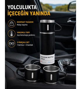500 ml Paslanmaz Çelik Termos Seti – Sızdırmaz, Vakumlu, Isı Koruma Özellikli, Taşınabilir Termos