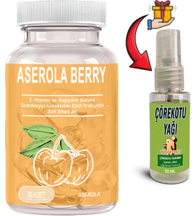 Aserola Berry 1 Kutu Aserola Ekstratlı C Vitaminli Antioksidanlı Probiyotik 30LU Soft Jel Kapsüller + Çörek Otu Yağı 30 ml