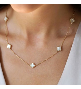 Kadın 4 Yapraklı Gold&Beyaz Renk Van Cleef Model Altın Kaplama Paslanmaz Çelik Kolye