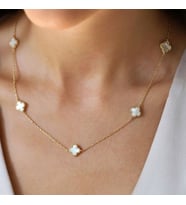 Kadın 4 Yapraklı Gold&Beyaz Renk Van Cleef Model Altın Kaplama Paslanmaz Çelik Kolye