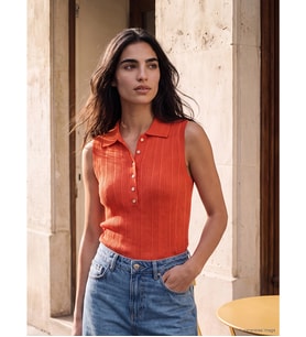 LCW EVERYDAY Kırmızı Polo Yaka Kadın Triko Atlet