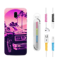 Samsung J6 Plus J7 Prime J7 Pro M20 Kılıf Kablo Koruma Spiral Silikon Mor Araba 1711