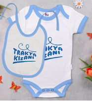 BK Kids Trakya Kızanı Tasarımlı Mavi Bebek Body Zıbın ve Mama Önlüğü Hediye Seti-1