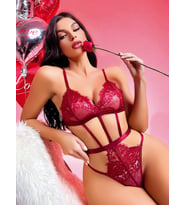 Aria's Closet Lastik Detaylı Fantezi Body (Bordo)