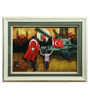 e38 EL İŞÇİLİĞİ TANK VE İNSAN KAĞIT RÖLYEF TABLO 66x86 CM - 6337