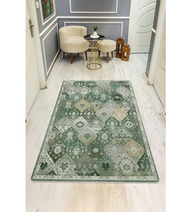 Parlak Kadife Kumaş VINTAGE Dijital Baskı Dot Kaymaz Tabanlı Halı H1062