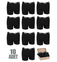 TEET Erkek Boxer Premium 10'lu Set Pamuklu Likralı Düz Renk Tam Kalıp (Siyah)