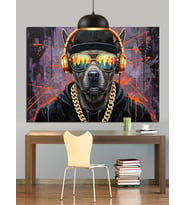 Havalı Hip Hop Köpek DJ Dekoratif Kanvas - Mdf Ahşap Tablo