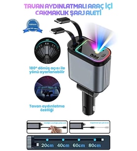 Led Işık Tan Aydınlatmalı 66W 4’1 Çift Kablolu Hızlı Şarj 3.4A Araç İçi Çakmaklık Şarj Aleti