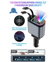 Led Işık Tan Aydınlatmalı 66W 4’1 Çift Kablolu Hızlı Şarj 3.4A Araç İçi Çakmaklık Şarj Aleti