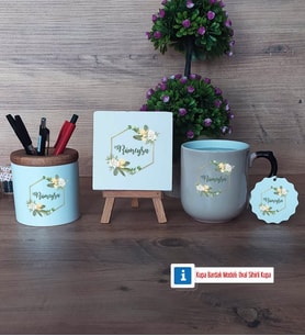 Doğum Günü Hediyesi Dekoratif Taş, Kalemlik, Sihirli Oval Kupa Bardak, Ahşap Anahtarlık Hediye (Model 1)
