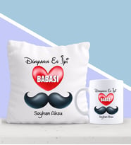 BK Gift Kişiye Özel Dünyanın En İyi Babası Tasarımlı Yastık ve Kupa Seti-1 (Model 1)