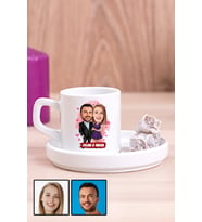 Sevgiliye Romantik Yıldönümü Hediyesi Karikatürlü Concept Türk Kahvesi Fincanı