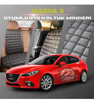 Mazda 3 Antrasit Renk Tay Tüyü Cepli & Terletmez Sırtlı Oto Koltuk Minder Seti - Koltuk Koruma Kılıfı (ÖN & ARKA TAM SET)