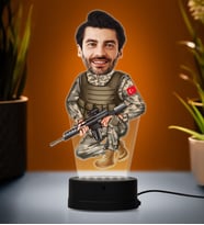 Doğum Günü Hediyesi,Sevgiliye Hediye, Kişiye Özel Fotoğraflı Asker  Karikatür 3D Led Lamba (Beyaz)